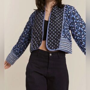 Quilted reversible jacket blue pink paisley XS